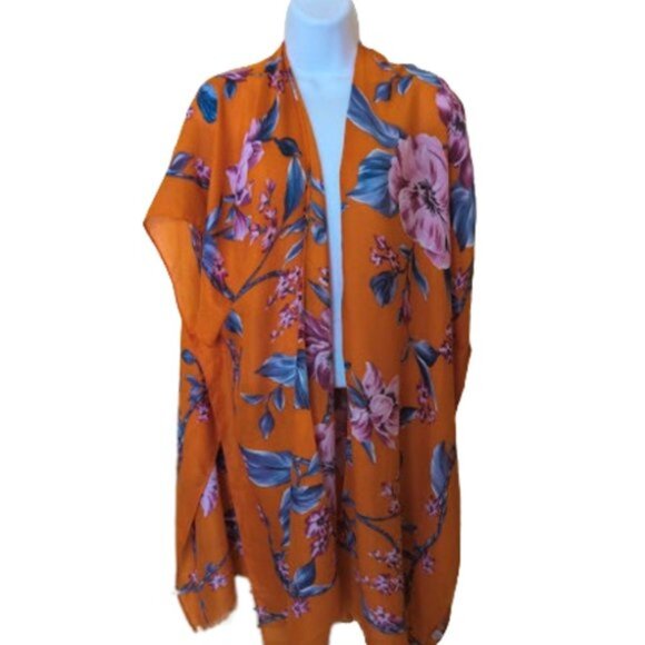 Orange Floral Shawl Scarf Shrug - Picture 1 of 1